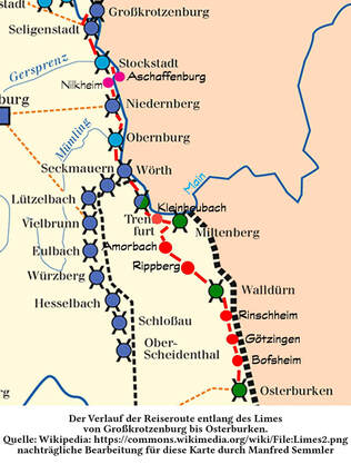 Karte der Reiseroute von Großkrotzenburg bis Osterburken